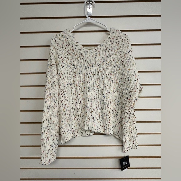 I.N. San Francisco NWT XL White Rainbow Confetti Chenille V-Neck Sweater Knit - Picture 4 of 11